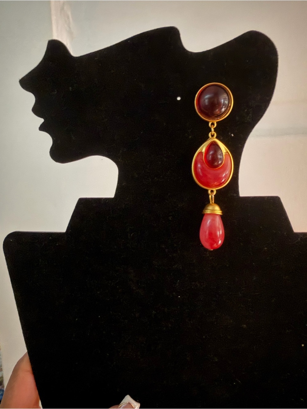 Red Gold-Tone Drop Earrings - Elegant Women's Jewelry